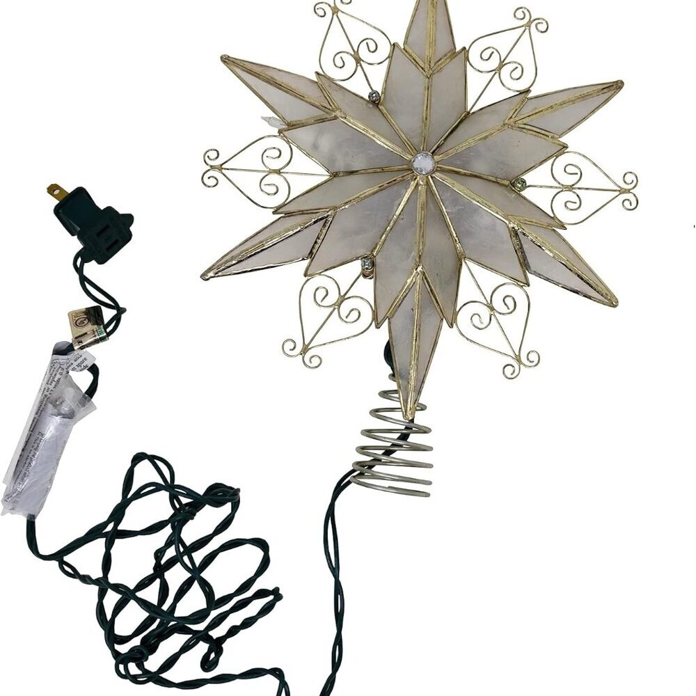 Kurt Adler UL3110 10-Light 6-Point Capiz Star Treetop With Scroll Design